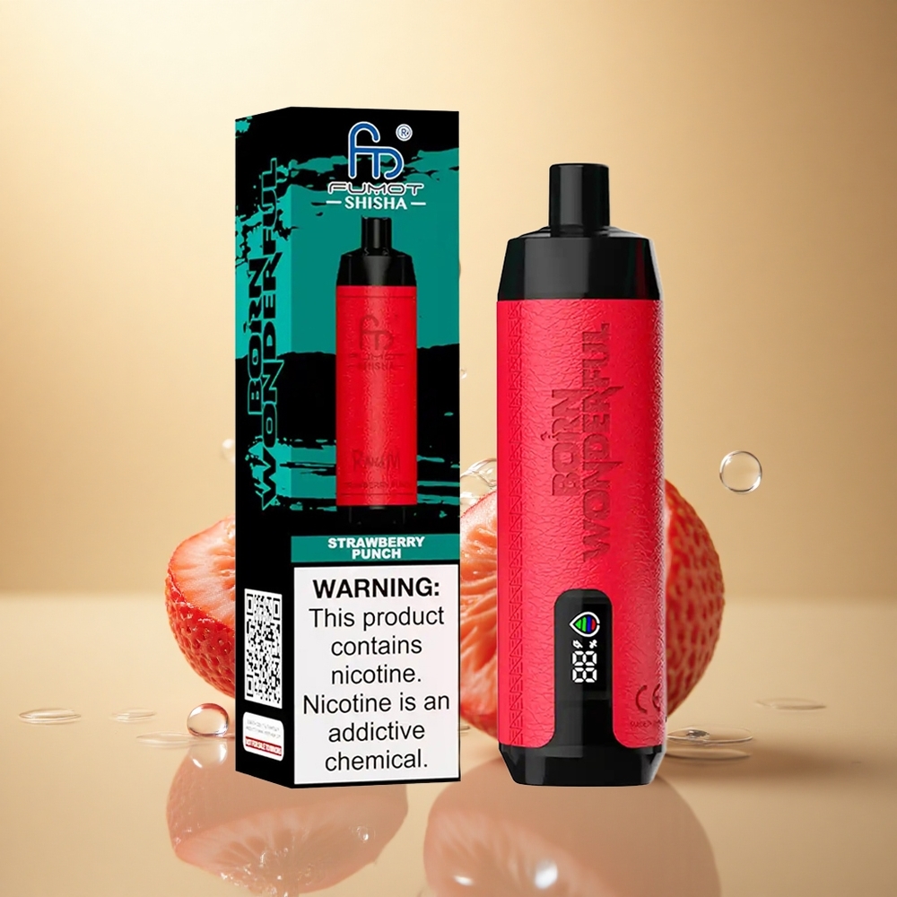 RandM Fumot Shisha 10000 Puffs תות פאנץ' עם 0.5% ניקוטין וסוללת 850 mAh