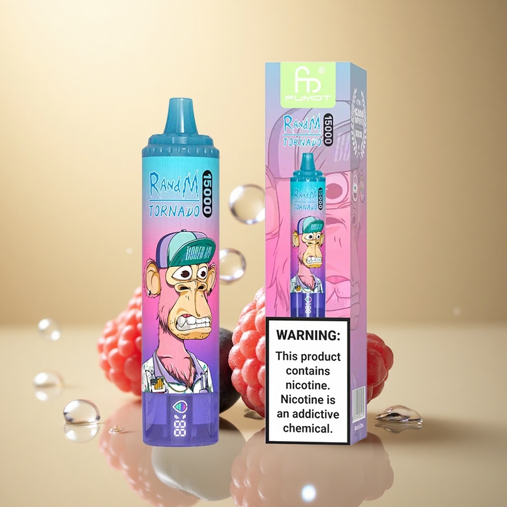 RandM Fumot Tornado 15000 Puffs אוכמניות פטל עם סוללת 850mAh וניקוטין 5%