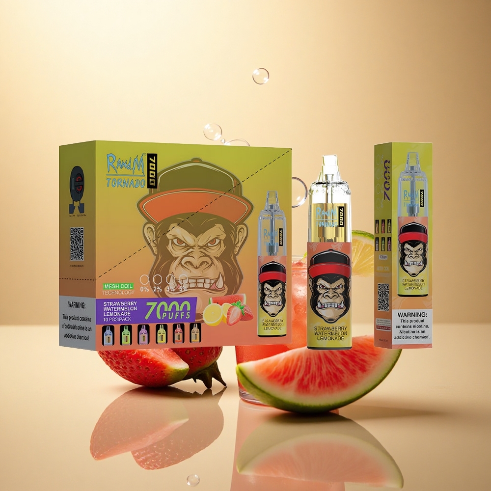 RandM Fumot Tornado 7000 Puffs תות אבטיח לימונדה עם 14 מל נוזל ו-850 mAh