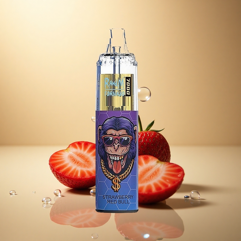 RandM Fumot Tornado 7000 Puffs תות שדה אדום בול עם סוללת 850mAh וניקוטין 5%