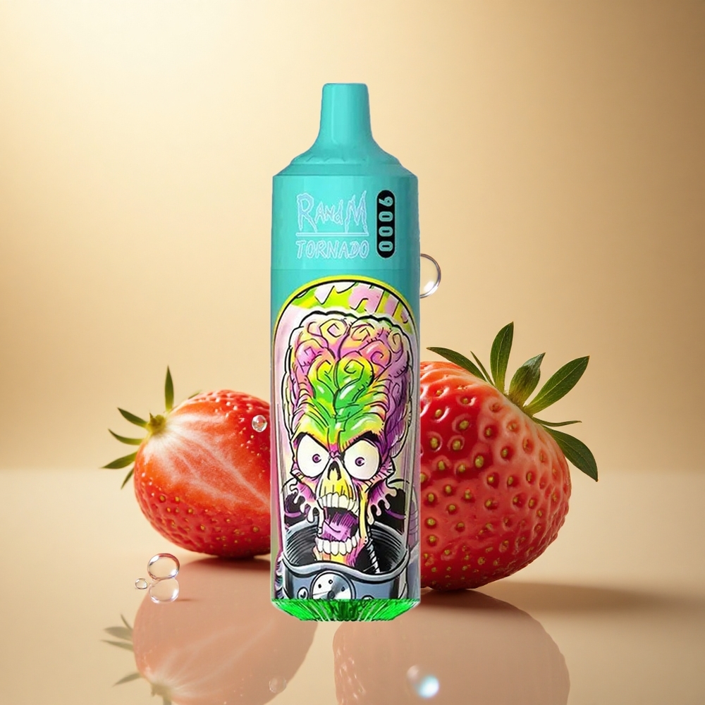 RandM Fumot Tornado 9000 Puffs תות רימון עם סוללה 850 mAh וסליל מש