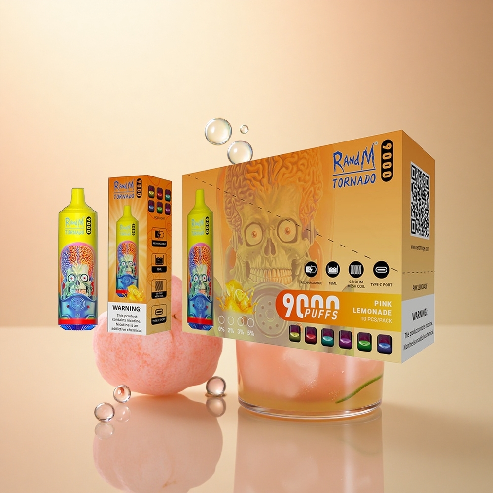 RandM Fumot Tornado 9000 Puffs לימונדה ורודה עם סוללה 850 mAh וסליל מש