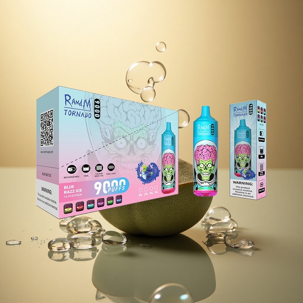 RandM Fumot Tornado 9000 Puffs הדרקון השחור קרח עם סוללת 850 mAh וסליל מש