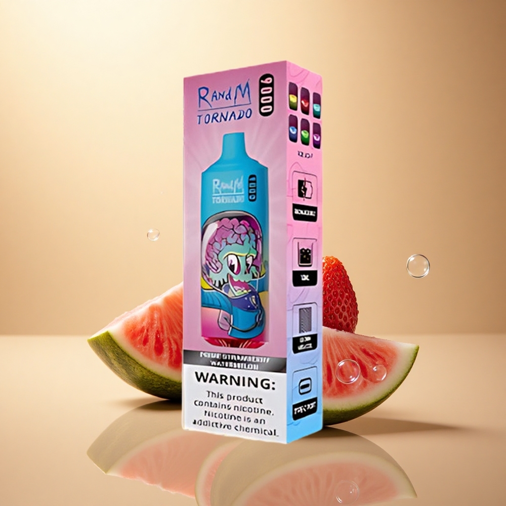 RandM Fumot Tornado 9000 Puffs פריים תות אבטיח עם סוללת 850 mAh וסליל משי