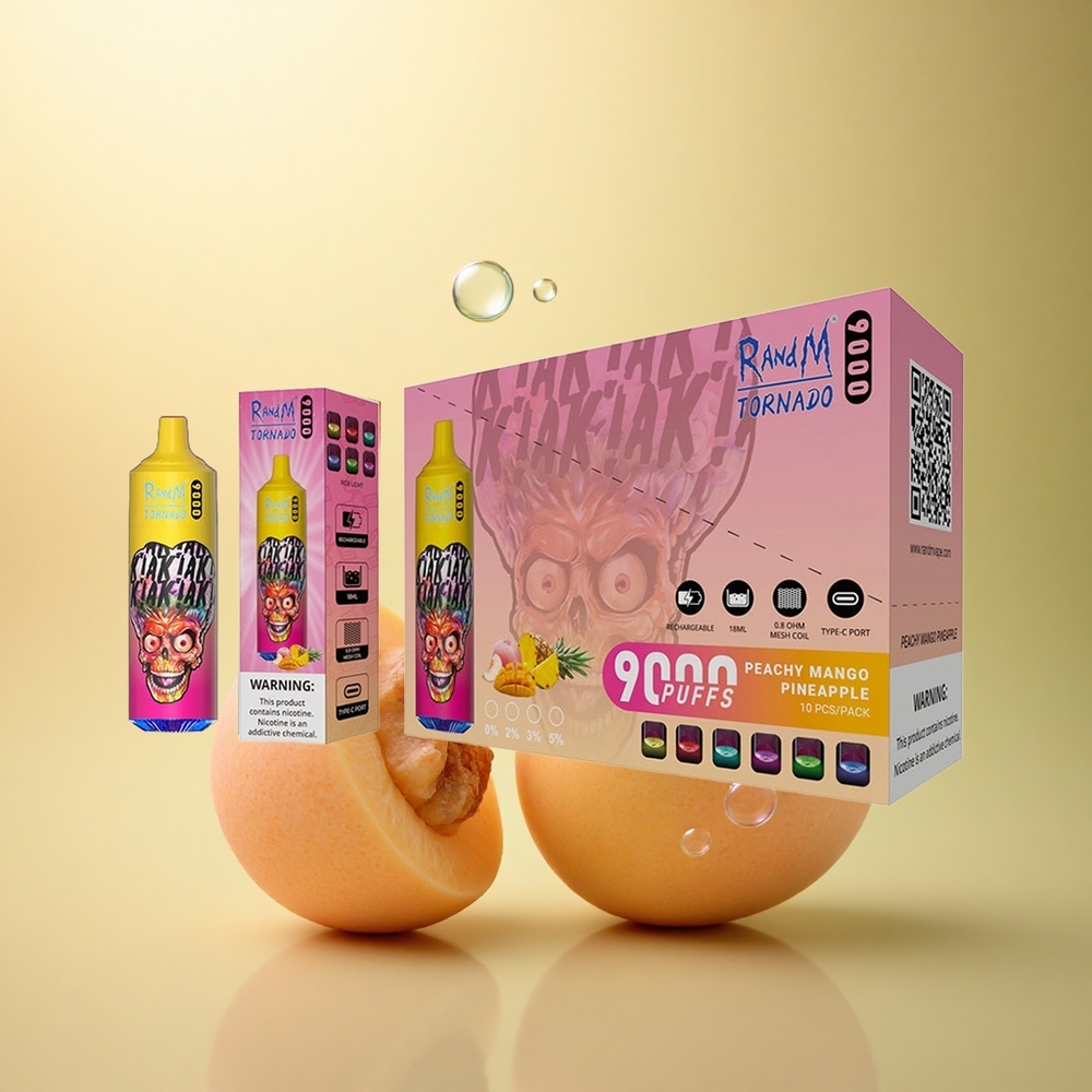 RandM Fumot Tornado 9000 Puffs אננס מנגו אפרסק עם סוללה 850 mAh וסליל מש