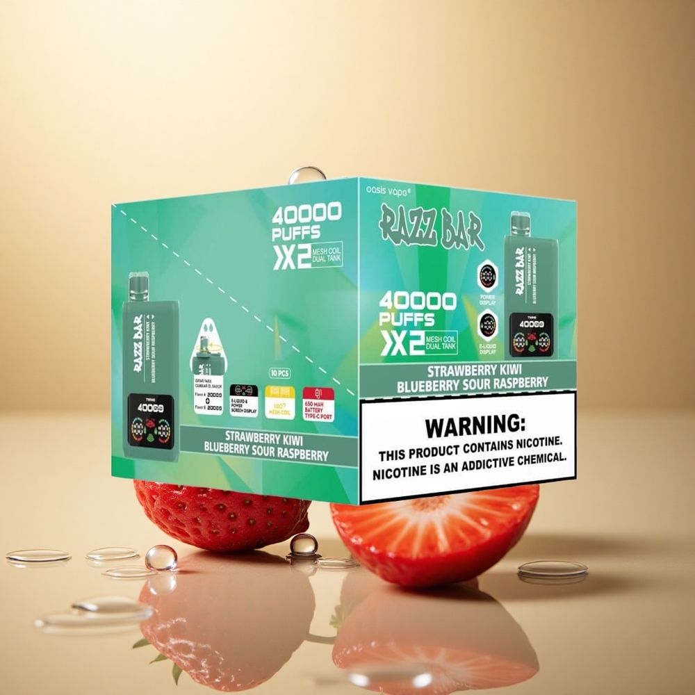Razz Bar 40000 Puffs תות שדה קיווי - אוכמניות חמוצות פטל עם סוללה 650mAh ותוכן ניקוטין 5%