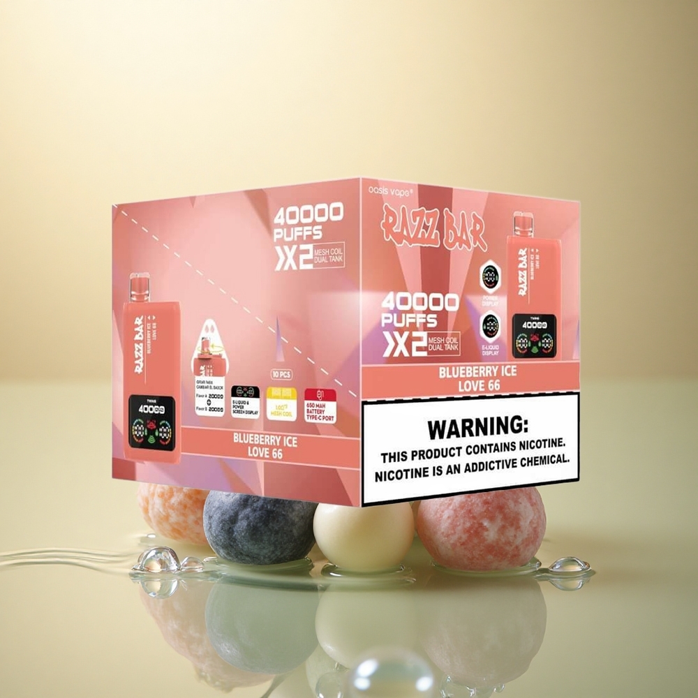 Razz Bar 40000 Puffs אוהב 66 אוכמנית קרח עם סוללת 650mAh ותוכן ניקוטין 2%