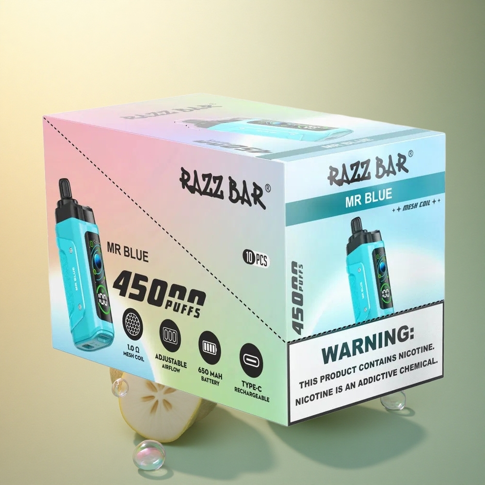 Razz Bar 45000 Puffs מיסטר בלו 1.0 אוהם סוללה 650 מיליאמפר שעה