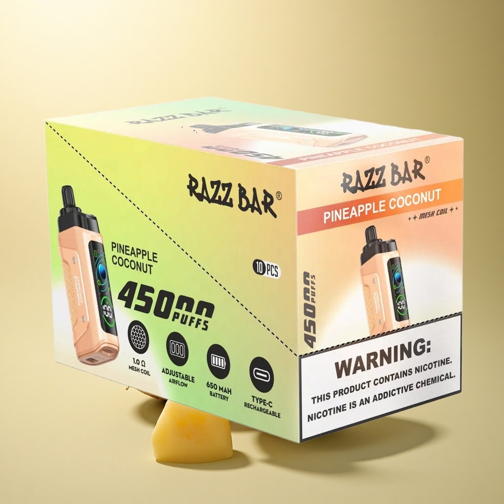 Razz Bar 45000 Puffs אננס קוקוס עם סליל רשת 1.0 אוהם ומצבר 650 mAh