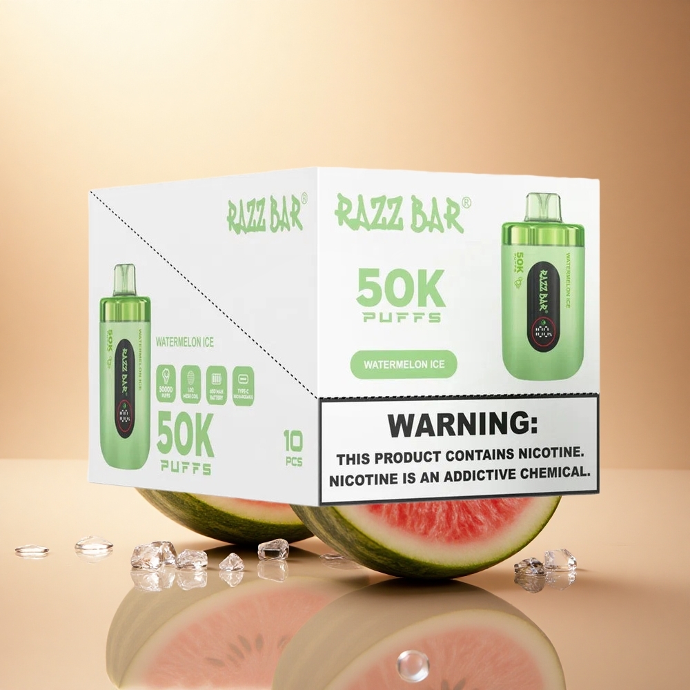 Razz Bar 50K Puffs אבטיח קרח עם סליל רשת 1.0 אוהם סוללה 650 מיליאמפר