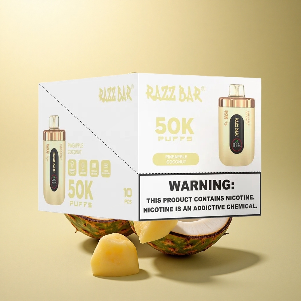 Razz Bar 50K Puffs אננס קוקוס עם סליל 1.0 אוהם ו-650 mAh