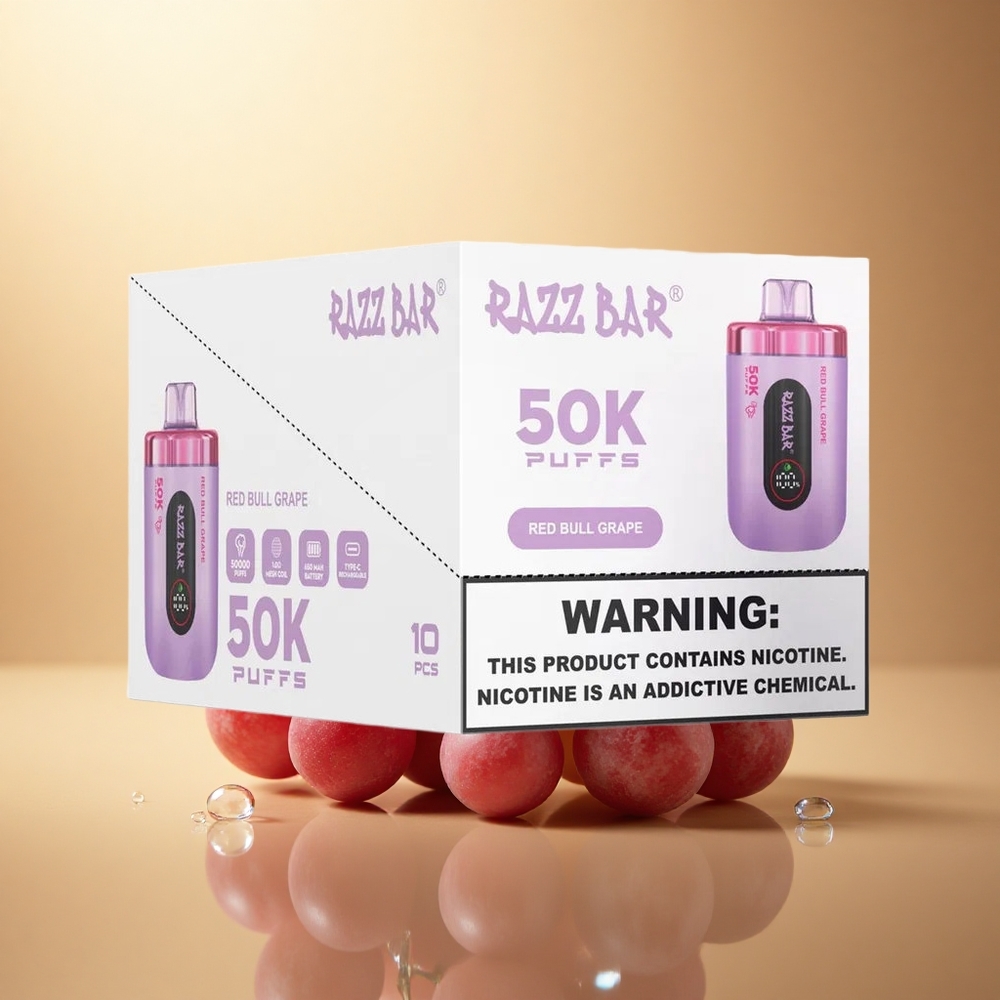 Razz Bar 50K Puffs רד בול ענב עם סליל 1.0 אוהם ובטריה 650 mAh