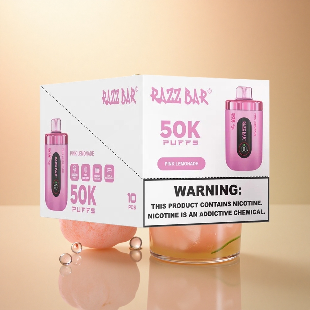 Razz Bar 50K Puffs לימונדה ורודה עם 2% ניקוטין וסוללת 650 mAh