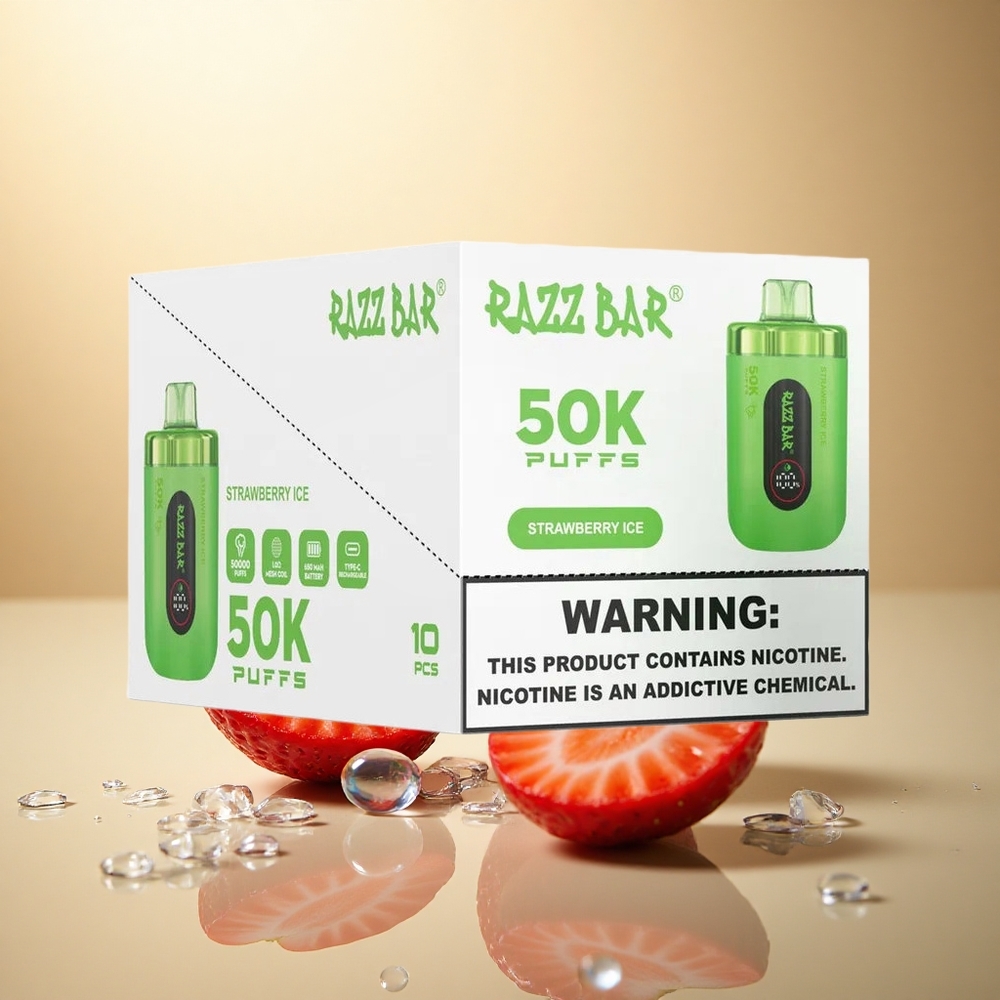Razz Bar 50K Puffs תות קרח עם סוללת 650mAh ותוכן ניקוטין 2%